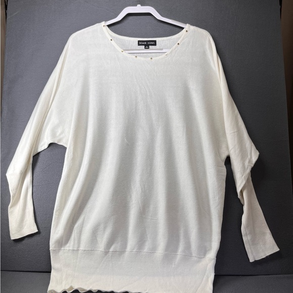 Black Rivet Tops - Black Rivet Ivory Stud-Trim Dolman Tunic Top